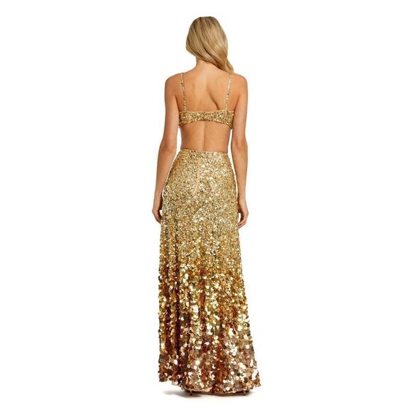 MAC DUGGAL 6077 Gold Thin Strap Cut Out Gown With Ombre Sequins - Picture 8 of 16
